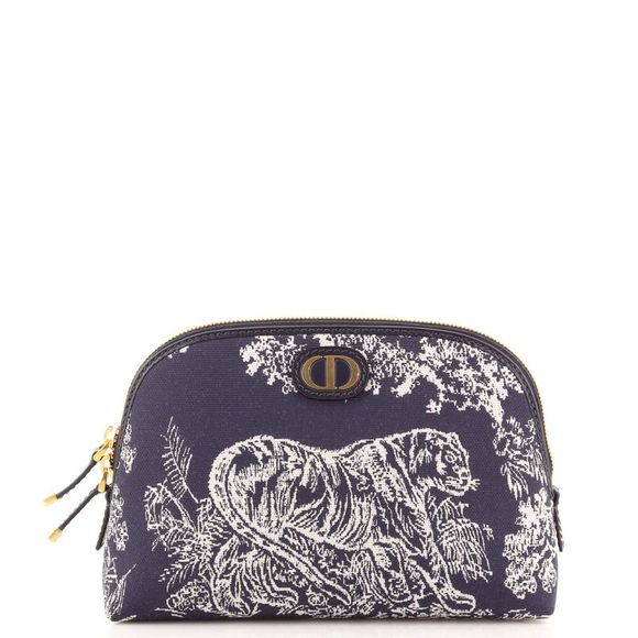 Dior Bags Christian Dior 3 Montaigne Cosmetic Pouch Jacquard Canvas Medium Blue Poshmark